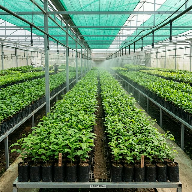 Vườn ươm keo lai giâm hom — hệ thống phun sương tự động, Đồng Nai